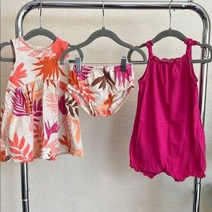 Tropical Baby Dress & Diaper Set and Dark Pink Romper 18M